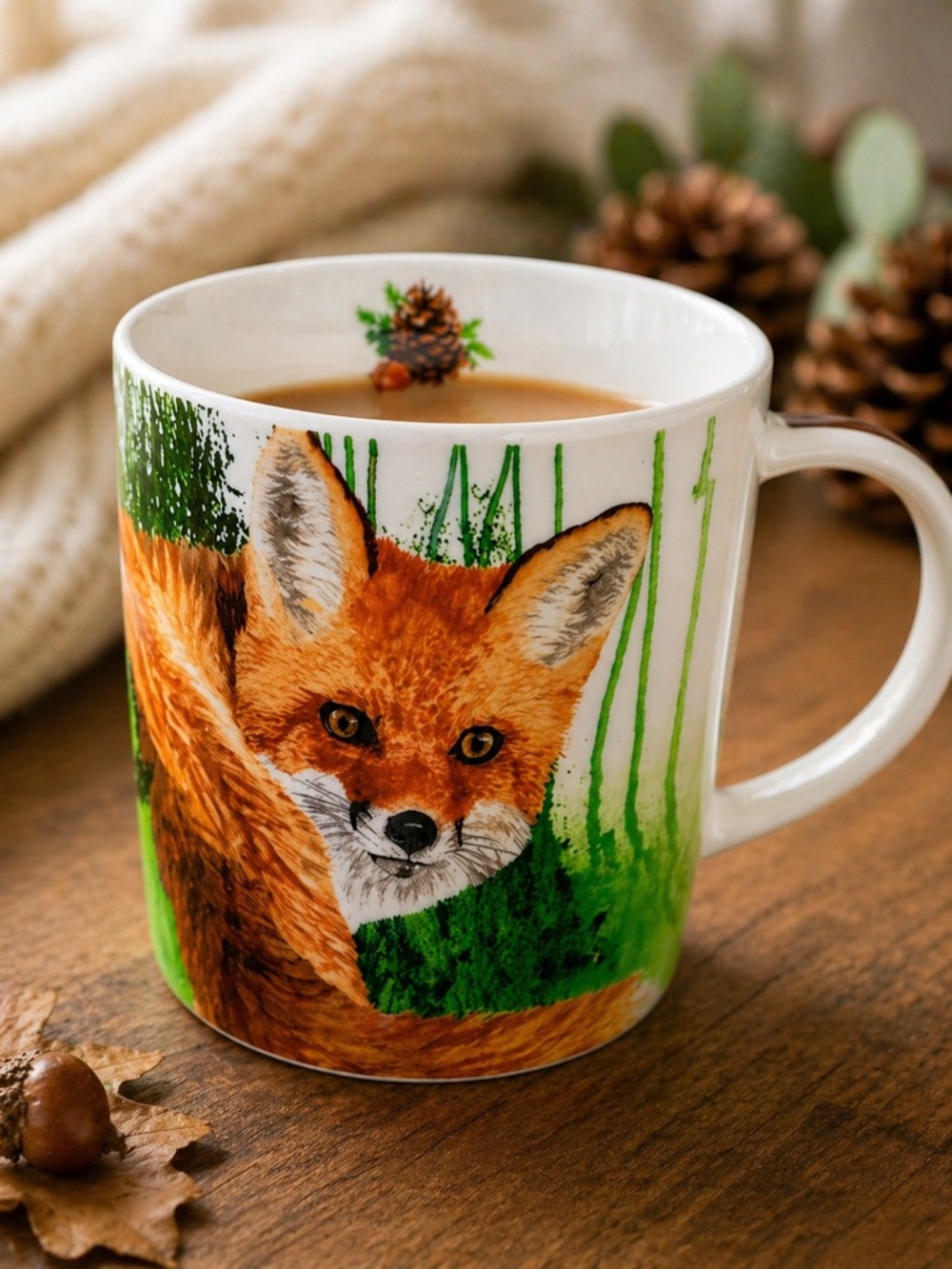 Two Can Art Fox Mug Bone China Woodland Animal Acorn 13.5oz Gift